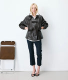 AUBURN RELAXED FAUX-LEATHER JACKET W/ CINCHED WAIST OPTION