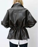 AUBURN RELAXED FAUX-LEATHER JACKET W/ CINCHED WAIST OPTION