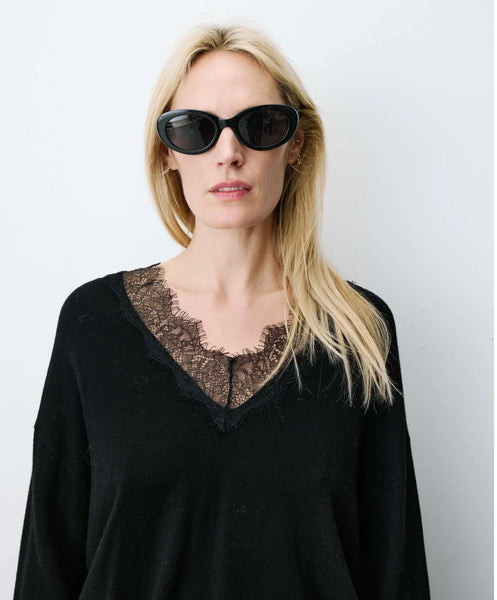 AUGUSTIN KNIT SWEATER WITH LACE V-NECK