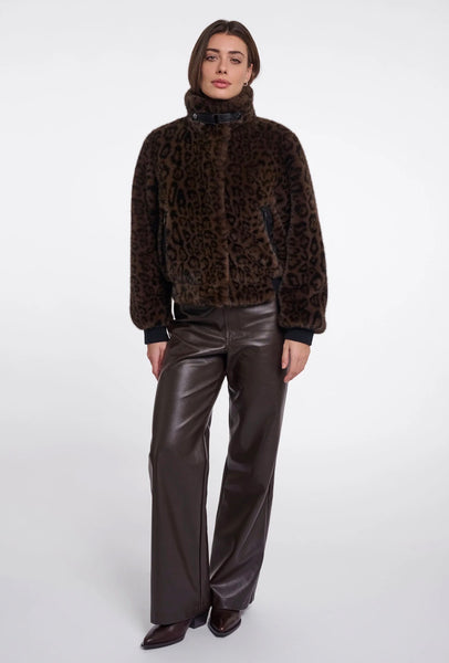 Ambra Short Faux Fur Jacket-Brown Leopard