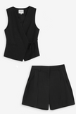 WRAP VEST & PLEATED STRAIGHT SHORT SET