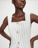 VIC TAILORED LINEN VEST IN PINSTRIPE WHITE