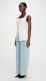 VIC TAILORED LINEN VEST IN PINSTRIPE WHITE