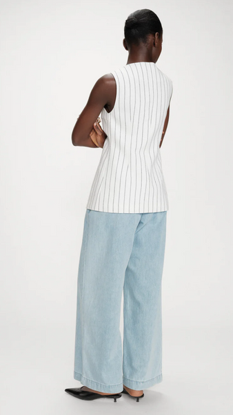 VIC TAILORED LINEN VEST IN PINSTRIPE WHITE