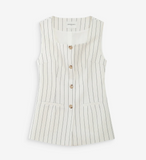 VIC TAILORED LINEN VEST IN PINSTRIPE WHITE