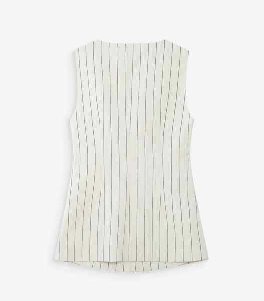VIC TAILORED LINEN VEST IN PINSTRIPE WHITE