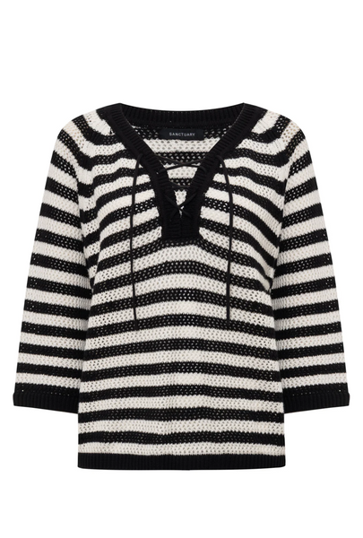 LACE UP SWEATER TEE BLACK/CHALK