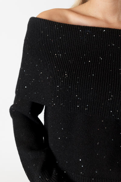 OLIVIA SPARKLE OFF SHOULDER SWEATER