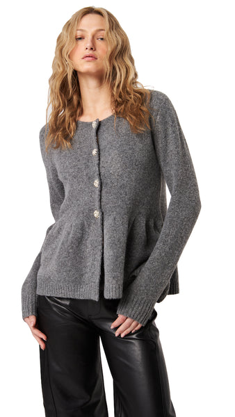 DAVIE CHELSEA GRAY PEPLUM CARDIGAN