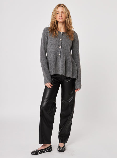 DAVIE CHELSEA GRAY PEPLUM CARDIGAN