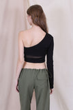 ONE SHOULDER LONG SLEEVE MESH CROP TOP