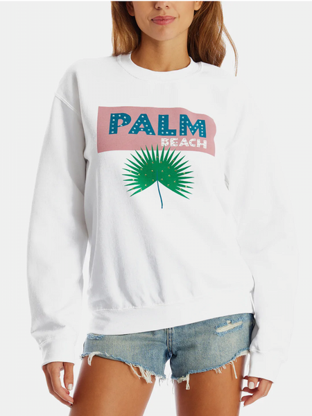 PALM BEACH VINTAGE STUDDED JET-SETTER SWEATSHIRT - WHITE