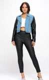 Cropped Denim Moto with Faux Leather Sleeves *LAST ONE*
